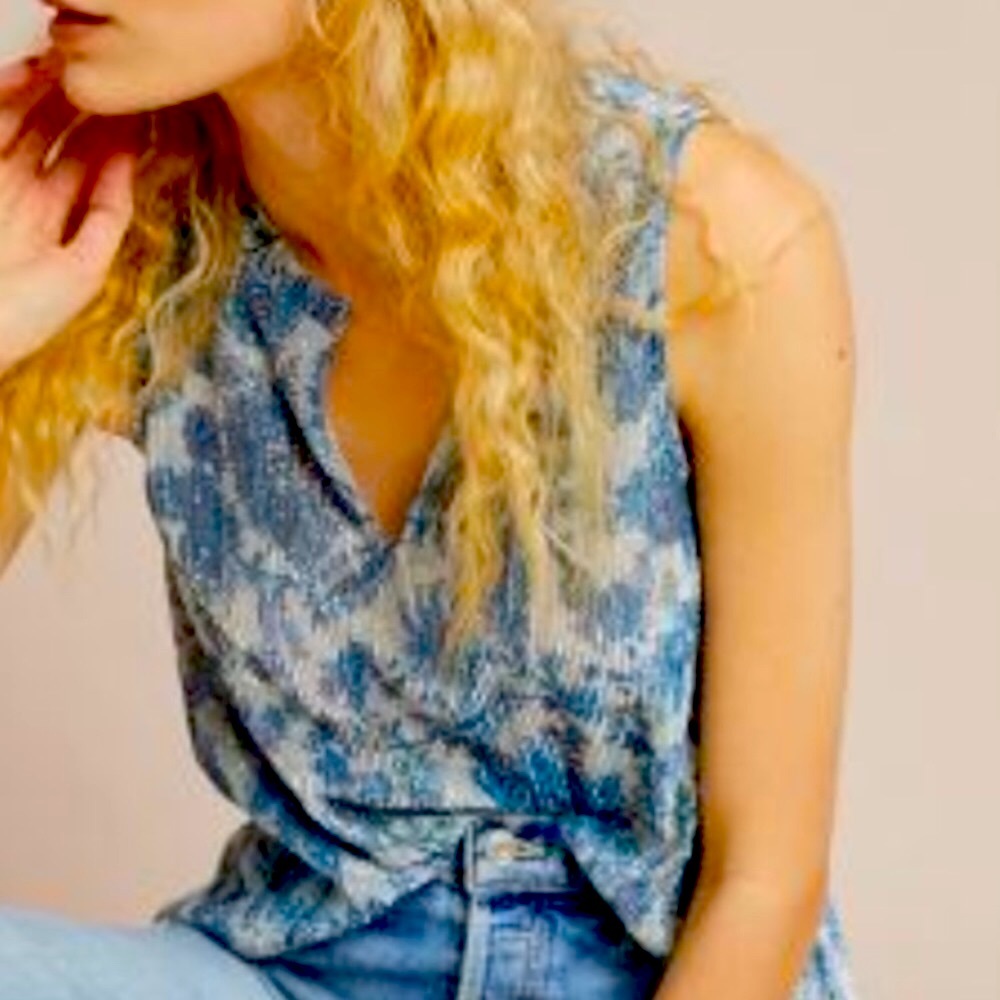 Anthropologie grand cayman sparkly blue top